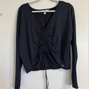 Joy Lab Black Ruched Drawstring Long Sleeve Top – XL